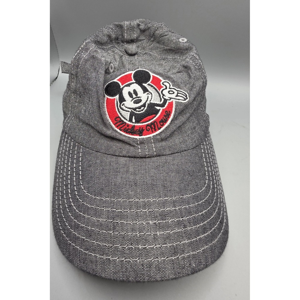 Disney Mickey Mouse Distressed Gray Black Embroidered Adjustable Baseball Cap